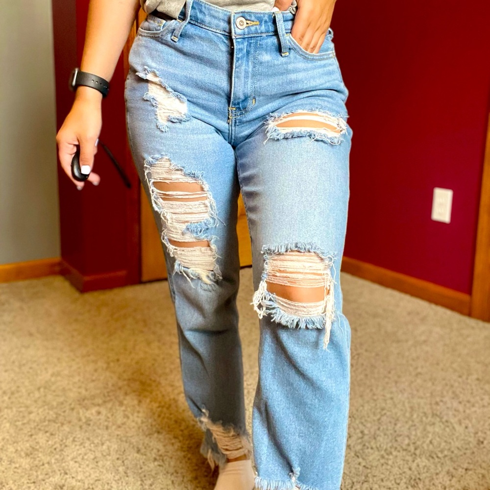 Hollister High Rise Slim Straight Distressed Jeans